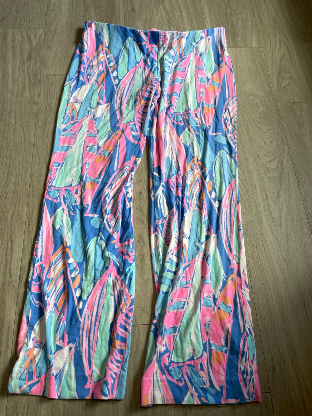 Lilly Pulitzer Blue Pink Green Multi-Print Wide-Leg Pants